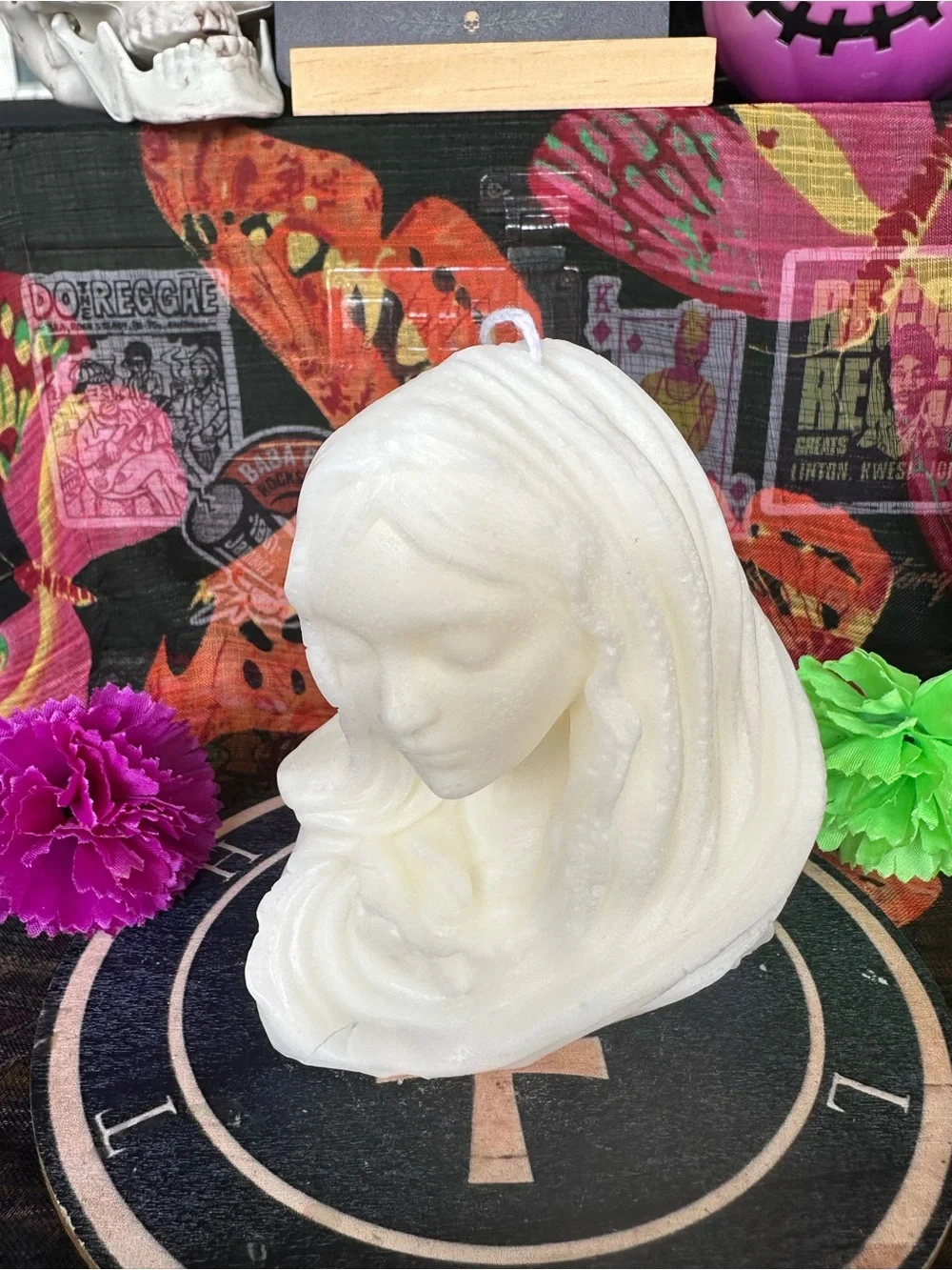 Handmade Blessed Mother Candle – White Virgin Mary Religious Candle